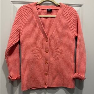 Talbots Vibrant Merino Wool Coral Pink Ribbed Cardigan size Small